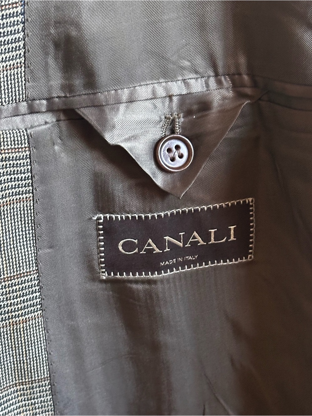 Canali Saks Fifth Avenue Glen Plaid Brown Tan Navy Men’s Sports Coat Size 44 L - Picture 8 of 13
